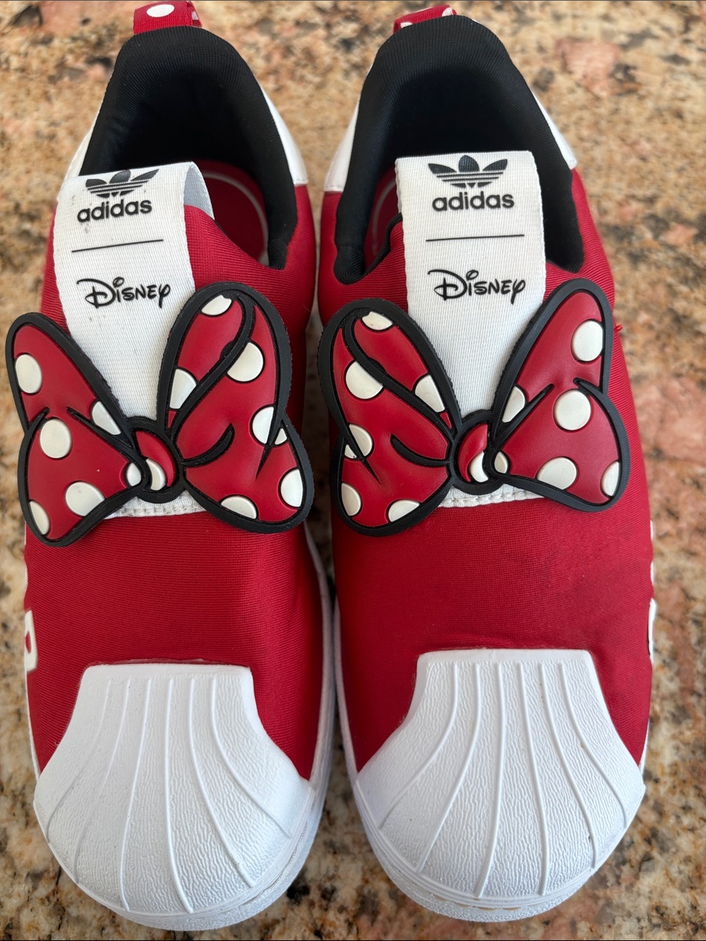 adidas Kids Red Minnie Mouse Slip-On Sneakers with Polka Dot Bow